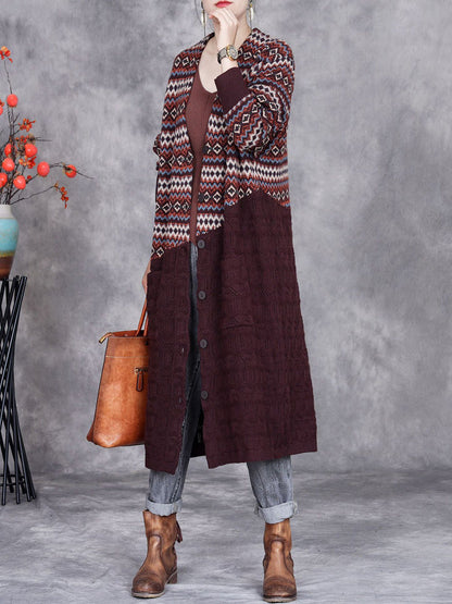 Women Autumn Stripe Colorblock Knitted Cardigan Coat AH1060