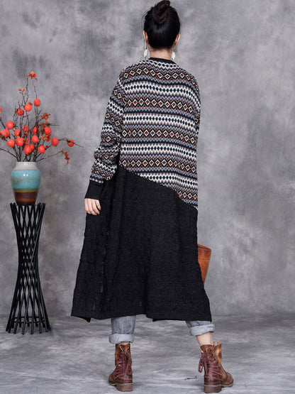 Women Autumn Stripe Colorblock Knitted Cardigan Coat AH1060