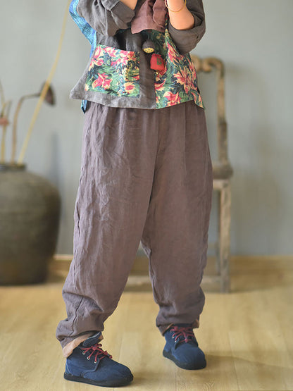 Women Autumn Rero Solid Linen Padded Harem Pants AH1053