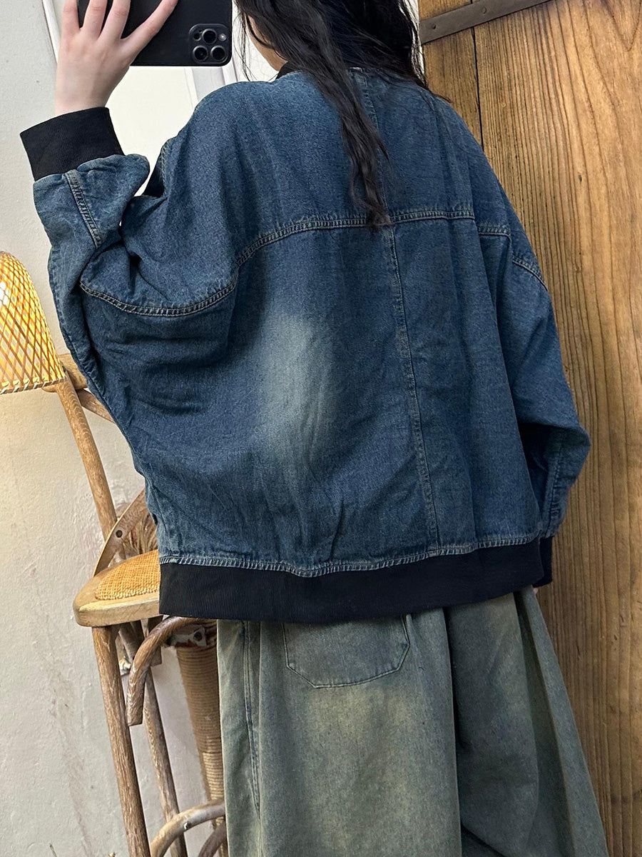 Women Autumn Casual Colorblock Denim Coat AH1039