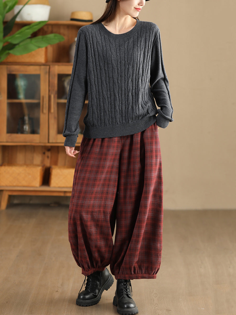 Women Autumn Casual Plaid Warm Harem Pants AH1042