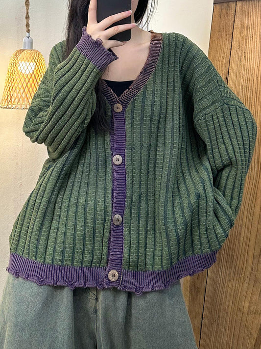 Cardigan en tricot à blocs de couleurs pour femme, manteau artistique d'automne AH1026 