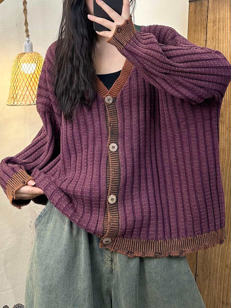 Cardigan en tricot à blocs de couleurs pour femme, manteau artistique d'automne AH1026 