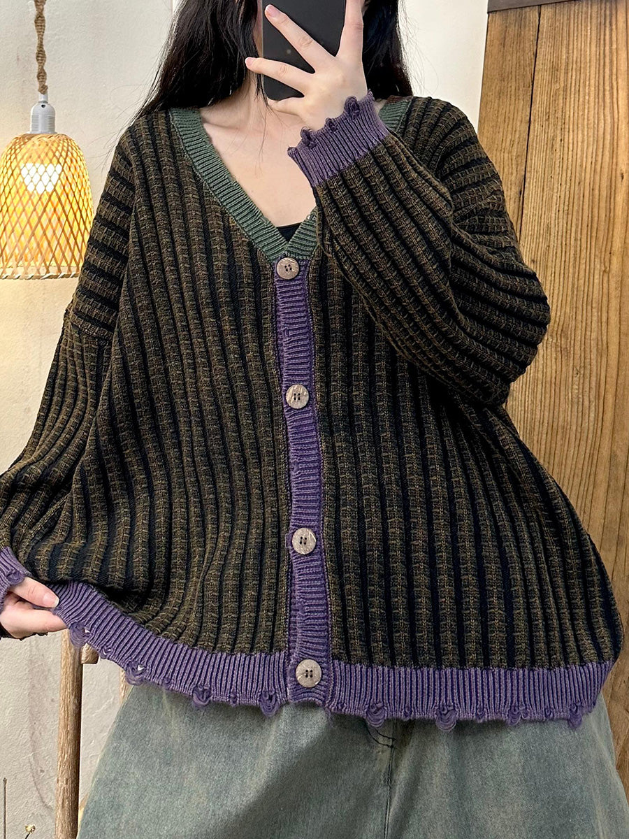 Cardigan en tricot à blocs de couleurs pour femme, manteau artistique d'automne AH1026 