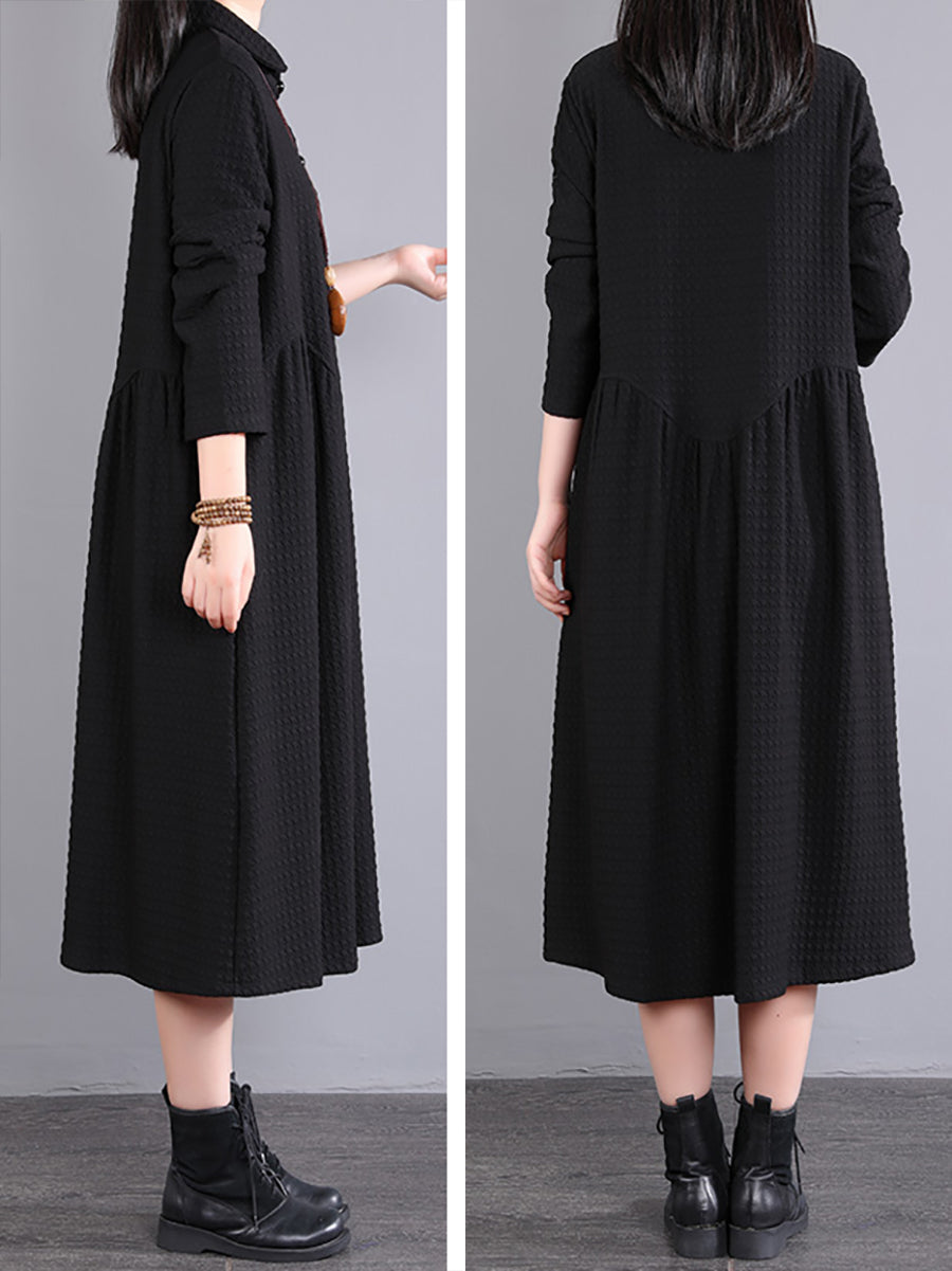 Plus Size Women Autumn Commute Solid Button Loose Dress AK1015