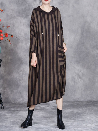 Women Autumn Artsy Stripe Colorblock Hooded Knit Dress AK1027