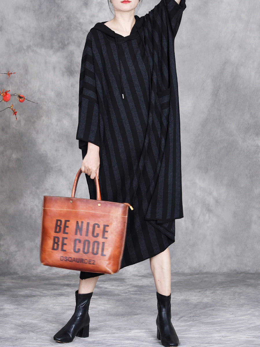 Women Autumn Artsy Stripe Colorblock Hooded Knit Dress AK1027