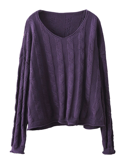 Women Artsy Autumn Cotton V-Neck Knit Sweater AK1026