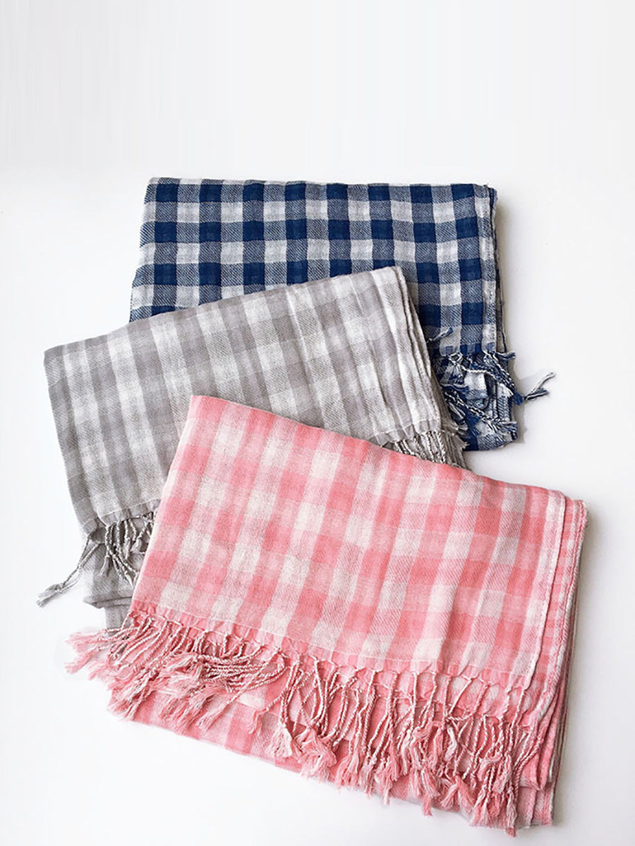 Women 100%Cotton Plaid Tassel Shawl Scarf AK1036