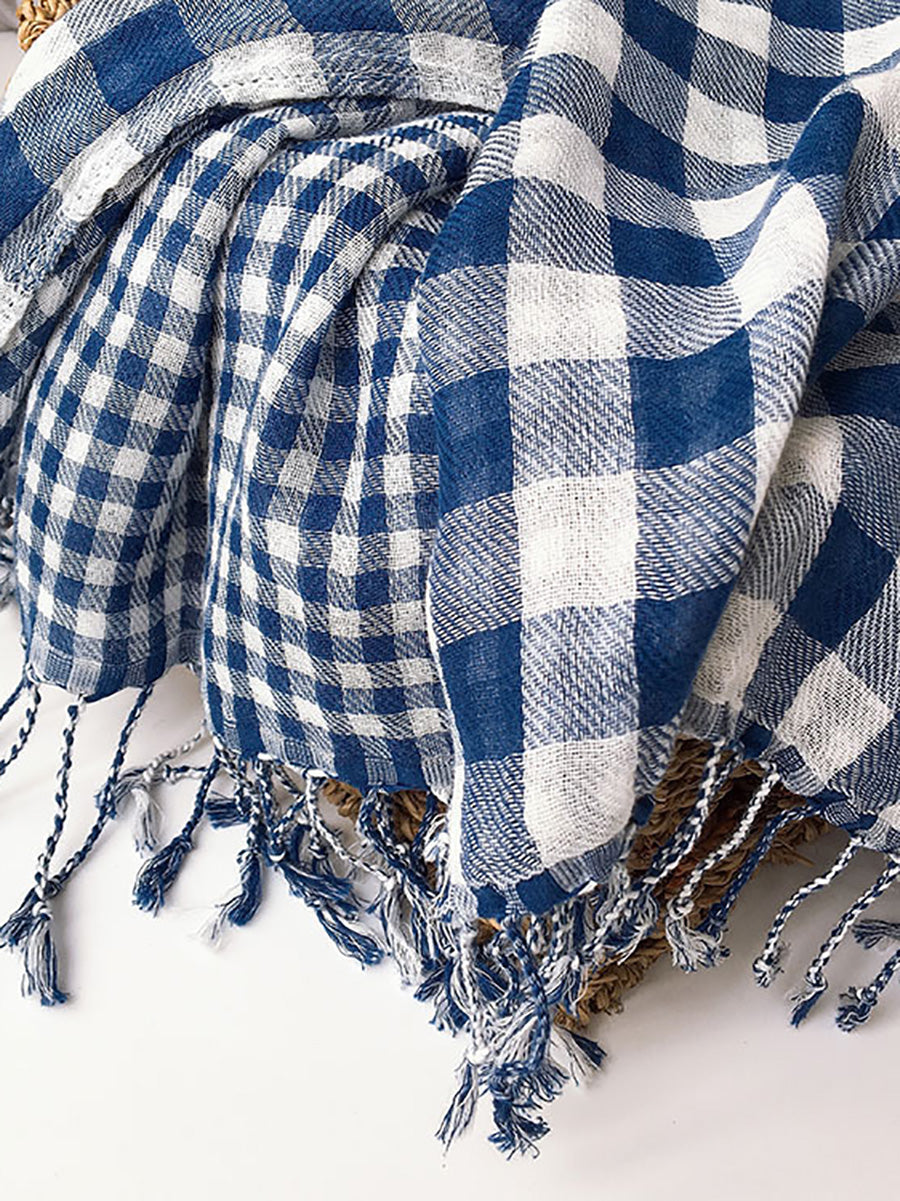 Women 100%Cotton Plaid Tassel Shawl Scarf AK1036