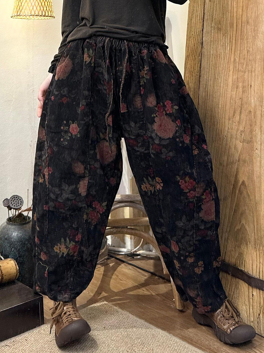 Women Autumn Retro Flower Spliced Harem Pants AX1001