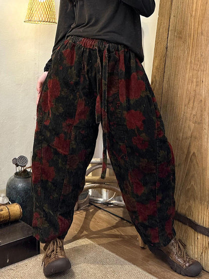 Women Autumn Retro Flower Spliced Harem Pants AX1001