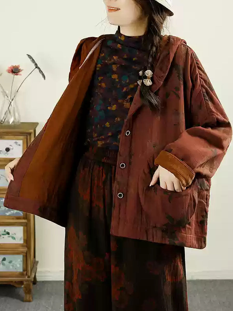 Manteau à capuche en coton patchwork de fleurs vintage pour femme AX1025 