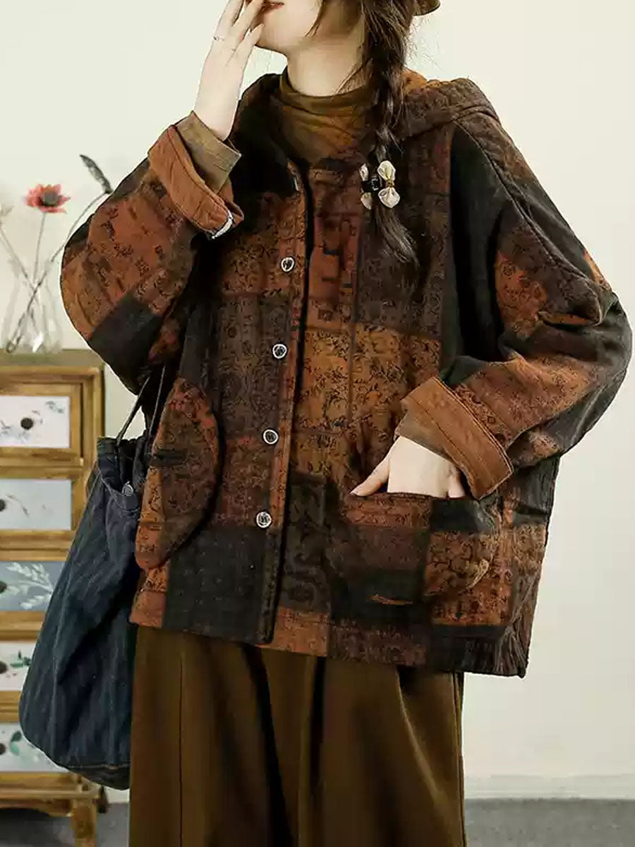 Manteau à capuche en coton patchwork de fleurs vintage pour femme AX1025 