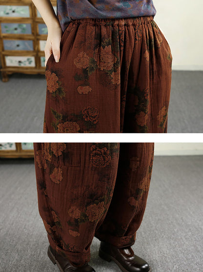 Women Autumn Vintage Flower Cotton Harem Pants AX1024