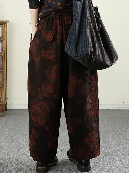 Women Autumn Vintage Flower Cotton Harem Pants AX1024