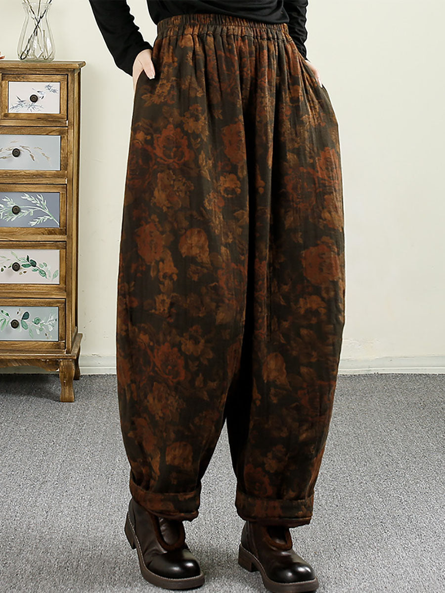 Women Autumn Vintage Flower Cotton Harem Pants AX1024