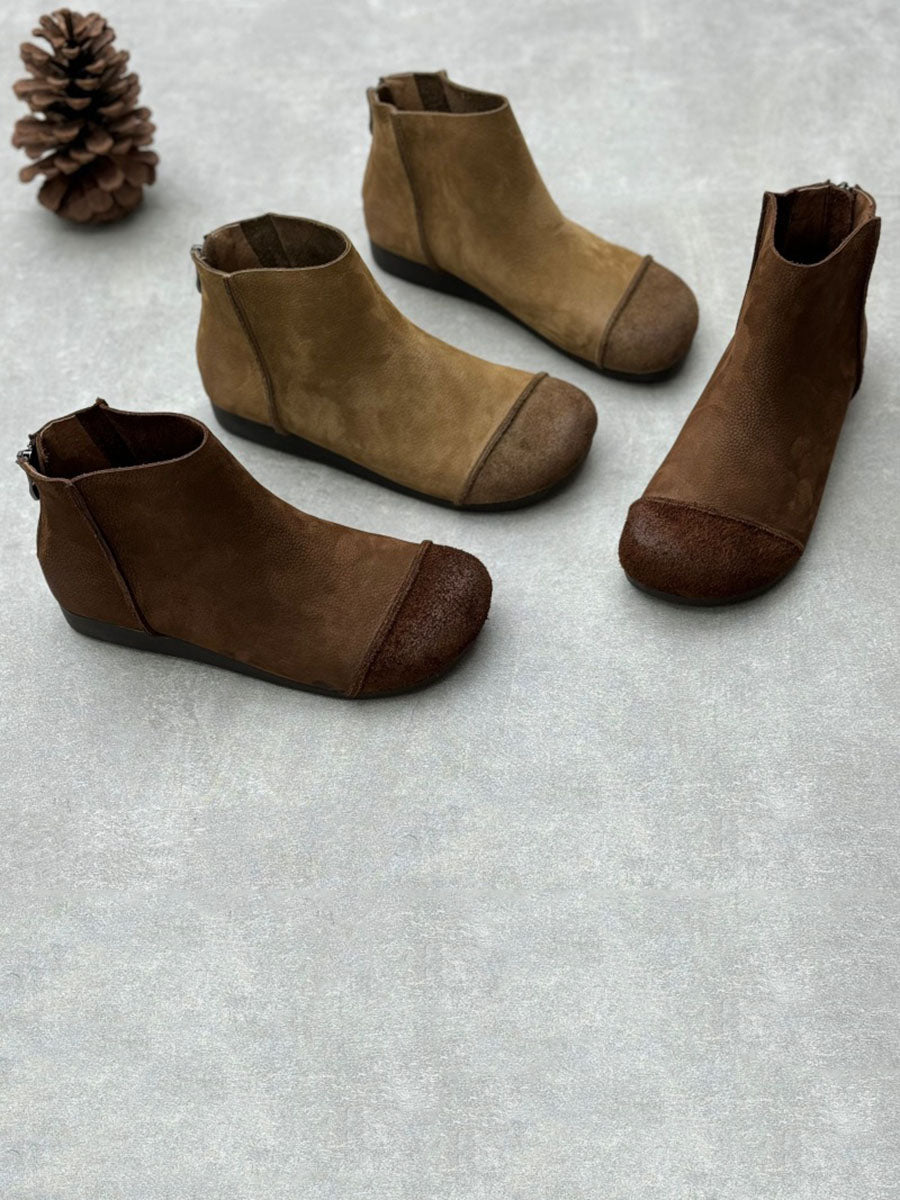 Bottes en cuir épissées à fermeture éclair vintage pour femmes, automne AX1049