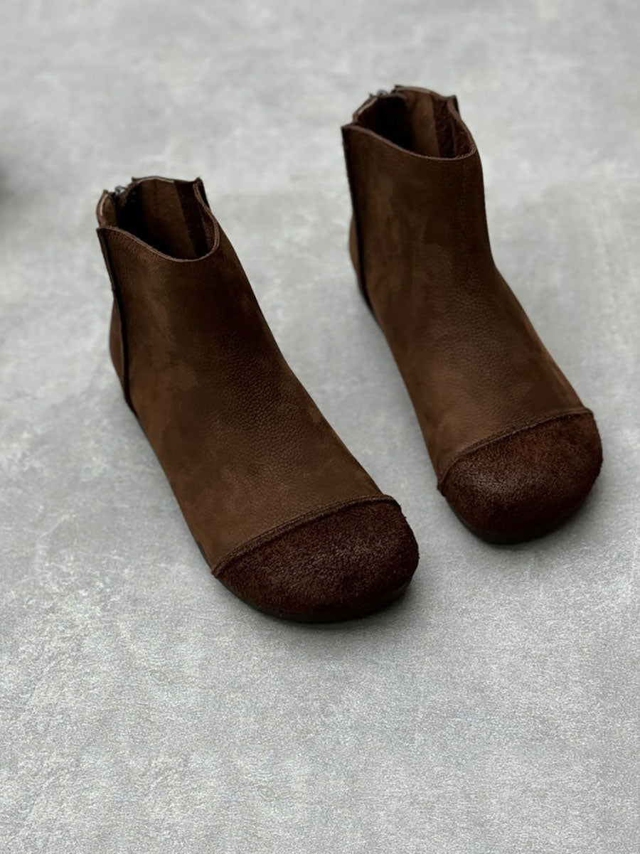 Bottes en cuir épissées à fermeture éclair vintage pour femmes, automne AX1049