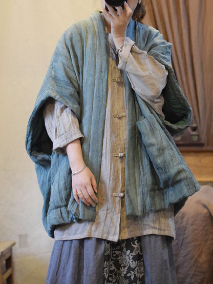 Women Ethnic Tie-dye V-Neck Linen Padded Vest Coat AV1018