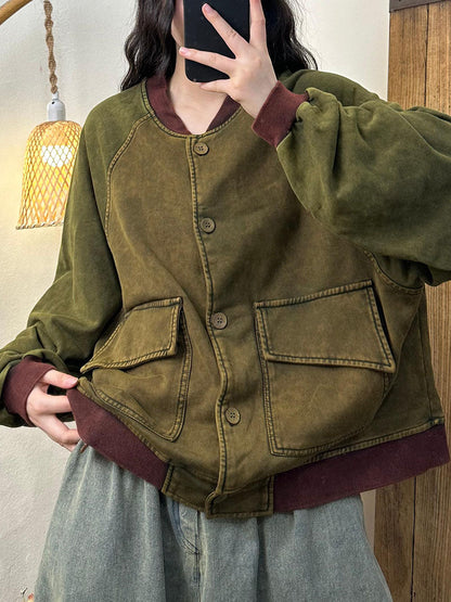 Women Autumn Casual Colorblock Cotton Baseball Jacket AV1005