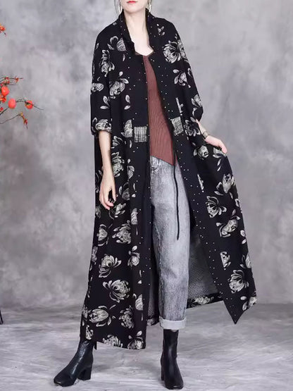 Women Artsy Autumn Flower Strap Cardigan Loose Coat AV1047