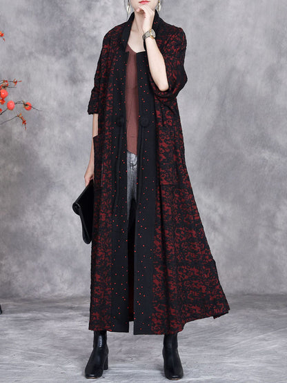 Women Artsy Autumn Flower Strap Cardigan Loose Coat AV1047