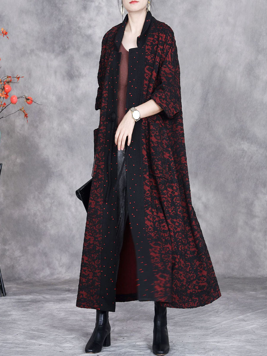 Women Artsy Autumn Flower Strap Cardigan Loose Coat AV1047