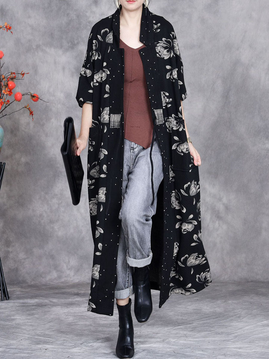 Cardigan ample à bretelles et fleurs pour femme, style artistique, automne, AV1047 