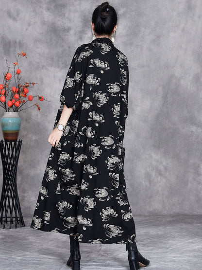 Women Artsy Autumn Flower Strap Cardigan Loose Coat AV1047