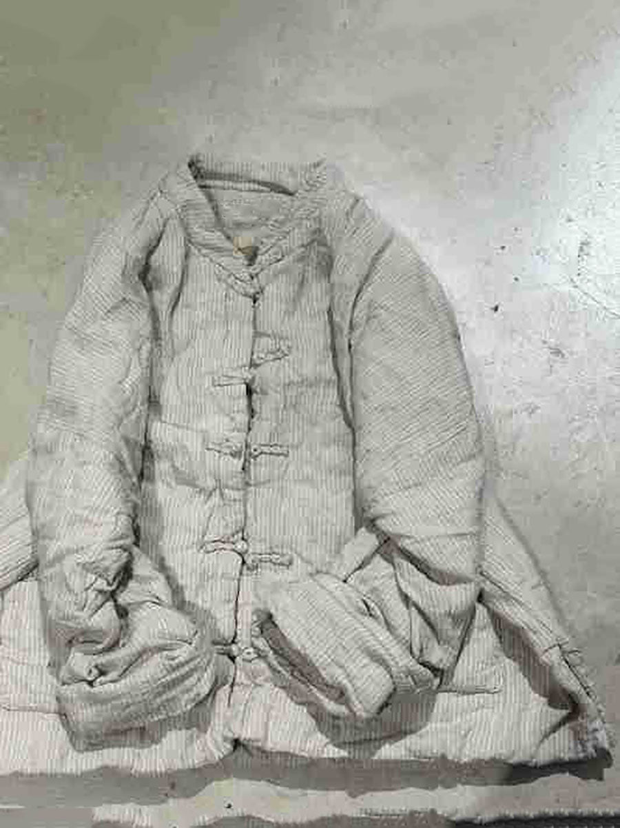 Manteau à col montant en coton à rayures ethniques pour femmes AV1062 