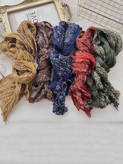 Women Retro Floral Colorblock Cotton Linen Shawl Scarf BA1020