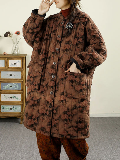 Women Ethnic Autumn Flower Cotton Cardigan Coat BA1017