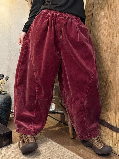 Women Autumn Retro Corduroy Solid Harem Pants BA1005