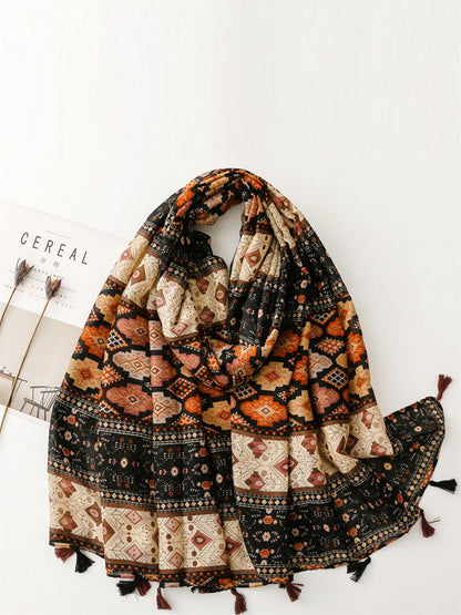 Women Bohemia Print Tassel Travel Shawl Scarf BA1043