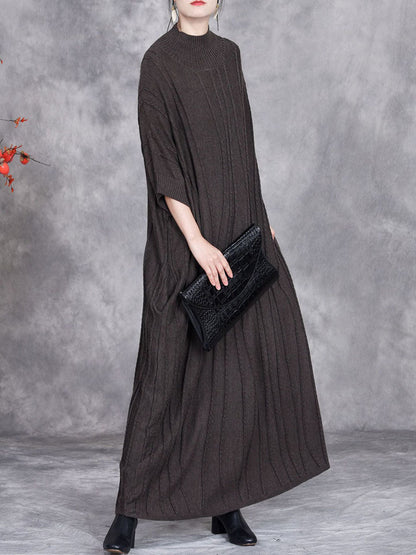 Women Autumn Artsy Jacquard Knitted Half-Turtleneck Dress BA1058