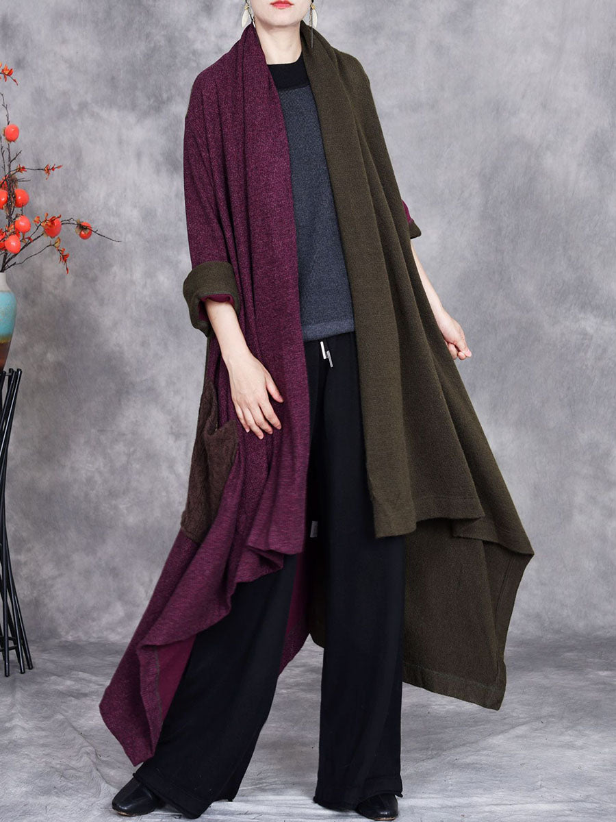 Manteau cardigan à col en V irrégulier et à blocs de couleurs pour femmes, automne, BA1057 