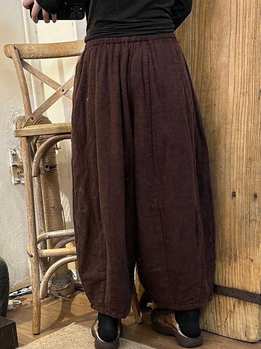 Women Autumn Vintage Solid Spliced Linen Harem Pants BA1066