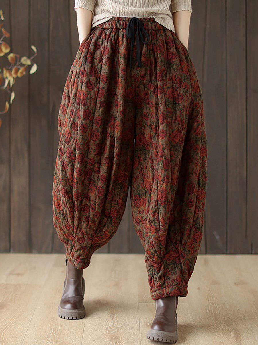 Women Autumn Retro Flower Loose Padded Bloomers WG015