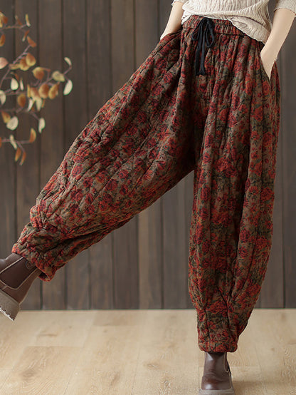 Women Autumn Retro Flower Loose Padded Bloomers WG015