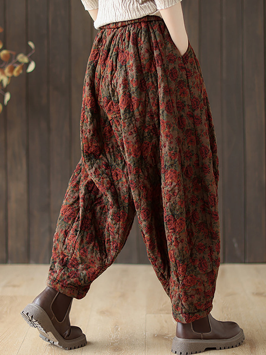 Women Autumn Retro Flower Loose Padded Bloomers WG015