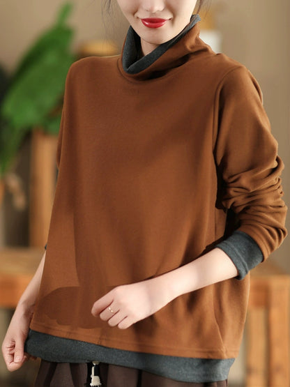 Women Casual Autumn Warm Colorblock Turtleneck Sweatshirt WG010