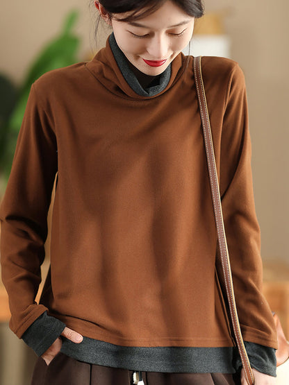 Women Casual Autumn Warm Colorblock Turtleneck Sweatshirt WG010