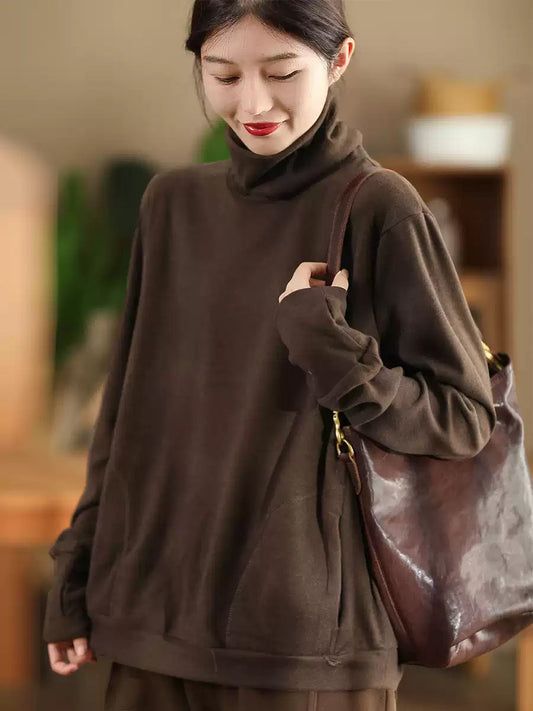 Women Autumn Solid Warm Turtleneck Shirt QN026