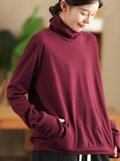 Women Autumn Solid Warm Turtleneck Shirt QN026