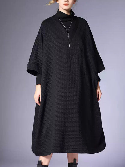 Women Winter Casual Solid V-Neck Loose Dress QN003