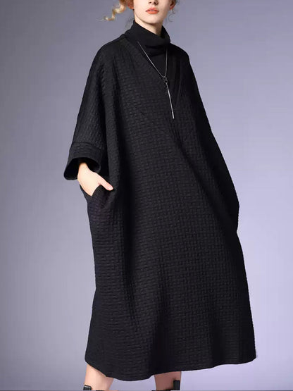 Women Winter Casual Solid V-Neck Loose Dress QN003