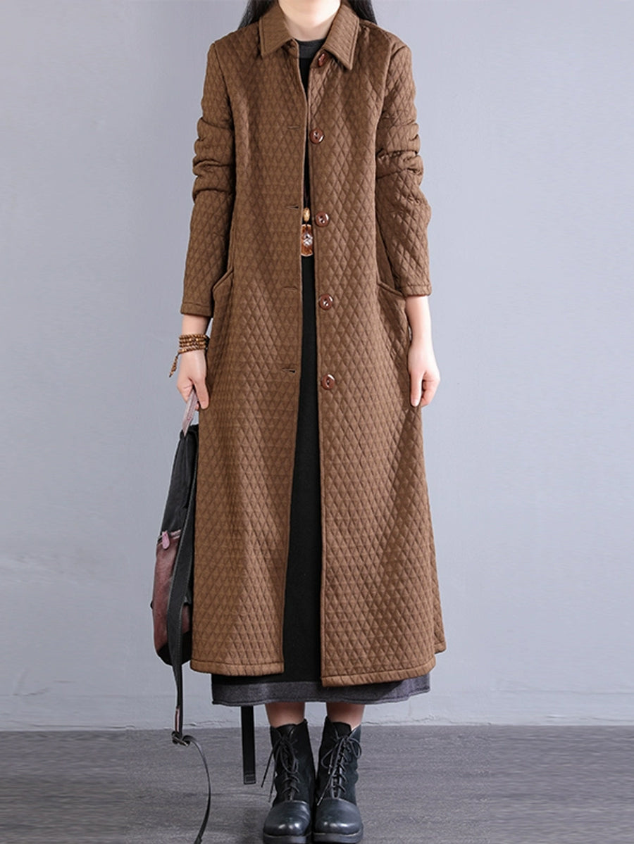 Women Winter Retro Warm Fleece-lined Long Coat QM023