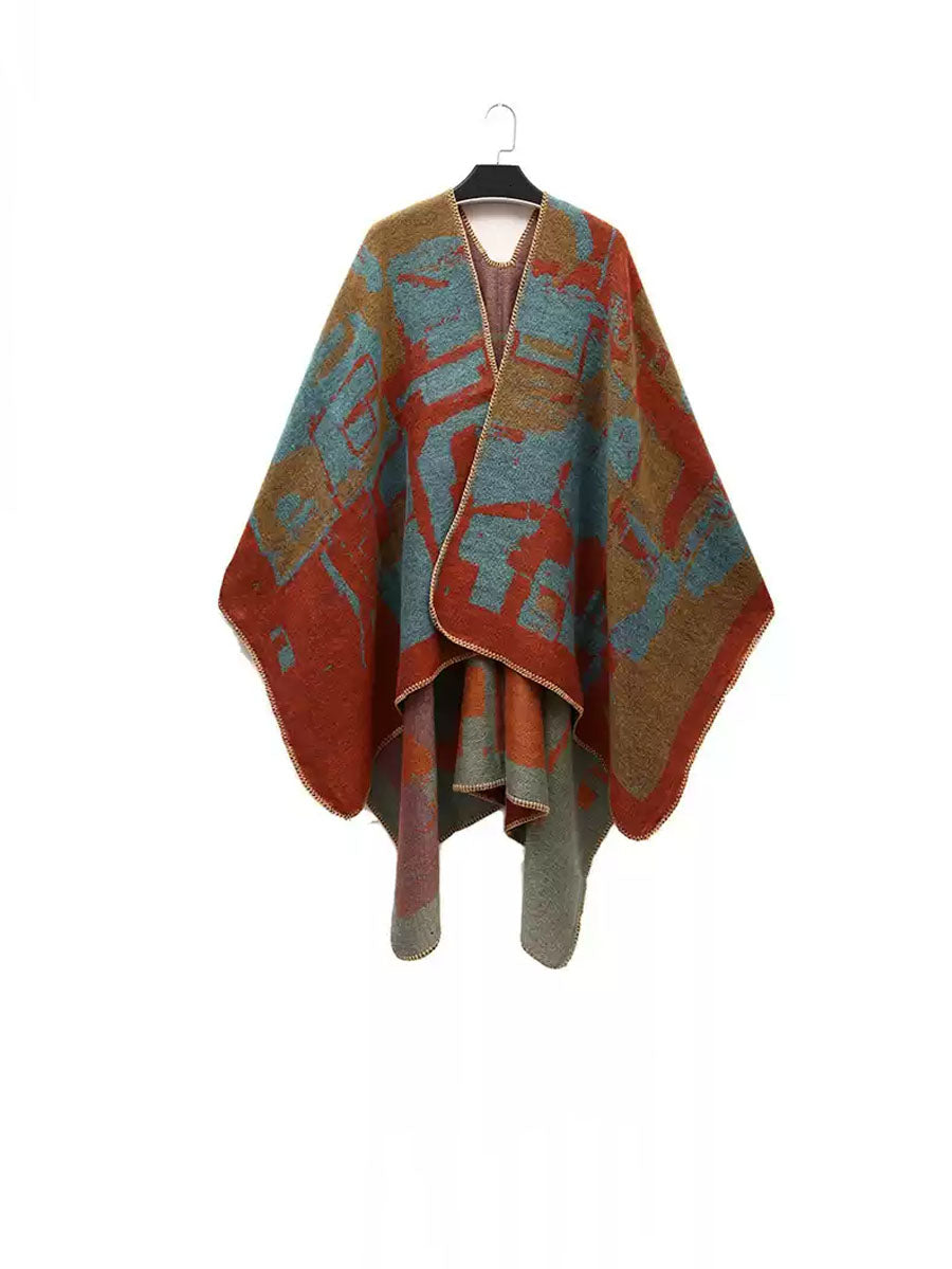 Women Ethnic Colorblock Warm Shawl Scarf QM018