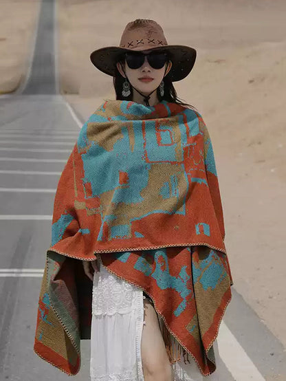 Women Ethnic Colorblock Warm Shawl Scarf QM018